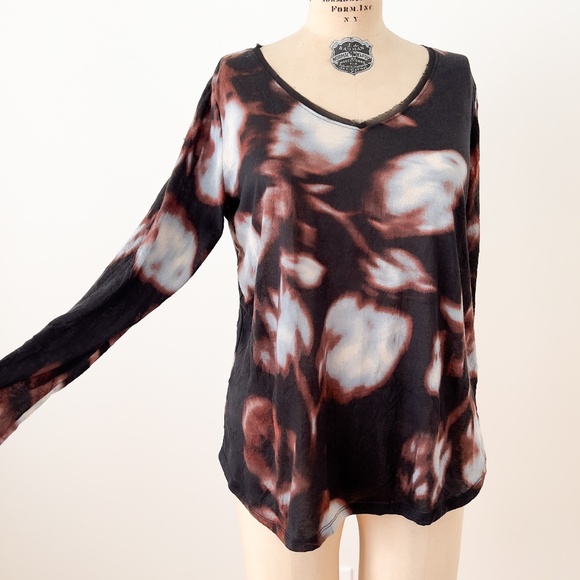 Black Floral Tunic Top - Semi Sheer Frayed - Size Large - Artsy Dark Floral - Picture 4 of 14
